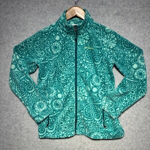 Columbia Girls Fleece Jacket Teal Aqua Mandala Print Full Zip Size L 14/16